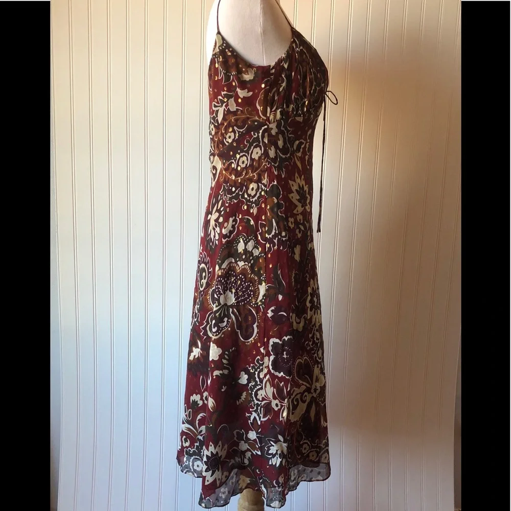 Ann Taylor Burgundy Floral Midi Dress